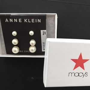 NWT - Anne Klein 3-Pc Set FAB Pearl Stud Earrings